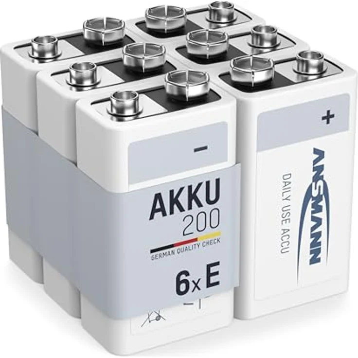 ANSMANN 9V Block Akku 200mAh NiMH, 6 Stück mit geringer Selbstentladung, wiederaufladbare Batterien maxE für Messgeräte, Spielzeug und Fernbedienungen – Bild 1
