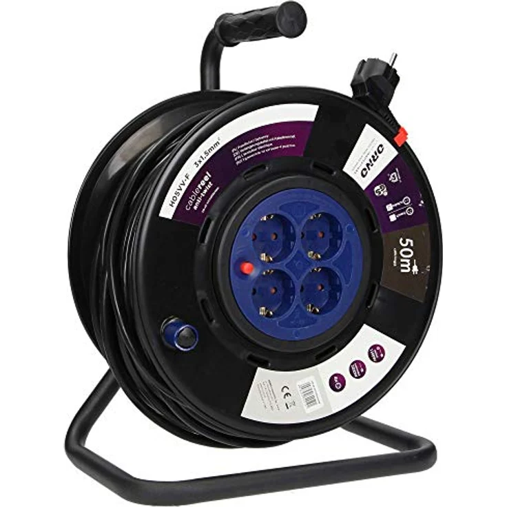 Orno AE-13155(GS) Kabeltrommel 50m 4-Fach 3200W Anti-Twist-Sockel-System, solide Metallkonstruktion, ölbeständiges Kabel – Bild 3