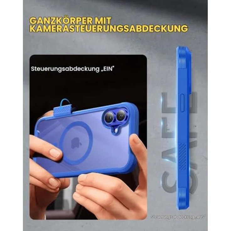 Miracase 360 Grad Handyhülle für iPhone 16 Plus mit MagSafe, 9H Glas Displayschutz, stoßfest, 6,7 Zoll, Blau – Bild 5