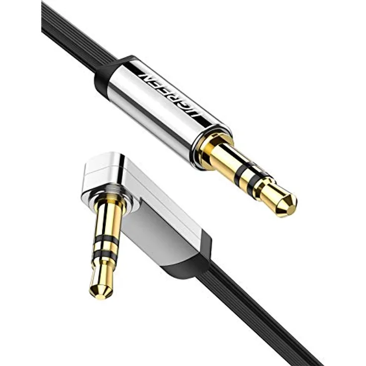 UGREEN Aux Kabel Auto Handy Klinkenkabel 90 Grad Gewinkelt Audio Kabel Klinke 3,5mm auf 3,5mm Flach für Kopfhörer, MP3, Stereoanlage, iPhone 7, Auto usw. (3m, Schwarz)