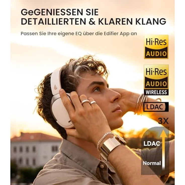 Edifier WH950NB Hybrid Active Noise Cancelling Kopfhörer -LDAC Codec mit Hi-Res Audio und Custom EQ über App nach 55H Playtime mit Faltbarer drahtloser Over-Ear Bluetooth V5.3 Kopfhörer - Weiß – Bild 2