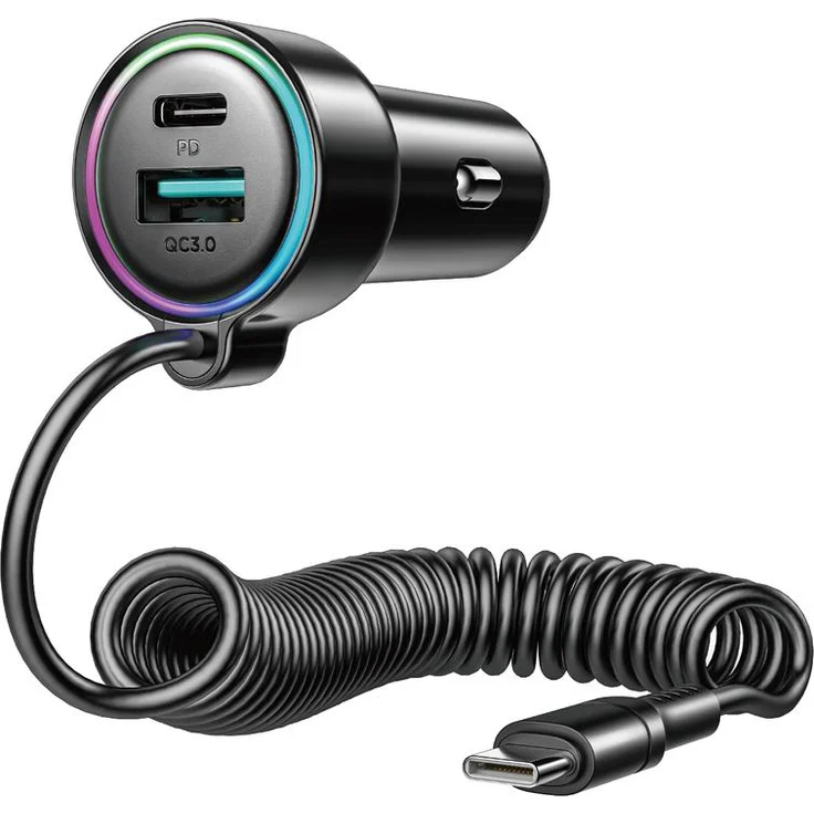 Joyroom JR-CL07, 72W 3in1 Autoladegerät mit 1,6m USB-C Kabel, schwarz, Schnellladeprotokolle PD, QC, PPS, intelligenten Stromverteilung