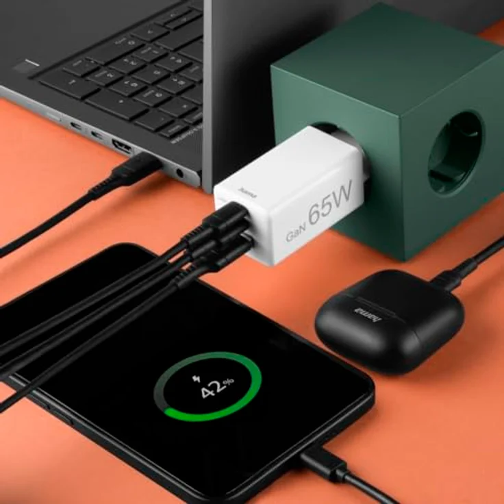 Hama Schnellladegerät, GaN, 2X USB-C PD, 1x USB-A QC, Mini-Ladegerät, 65W, Weiß – Bild 2