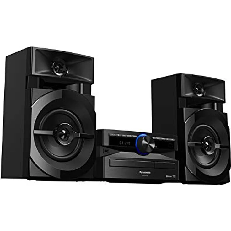 Panasonic Mini-System, 300 W, 2-Wege-Lautsprecher, Woofer:13 cm, CD-Player, CD-R-R W, Bluetooth, USB, 30 FM-15AM RDS, AUX, Audio-Qualität, blaue Beleuchtung, Schwarz FM-AM RDS-Radio blau – Bild 5