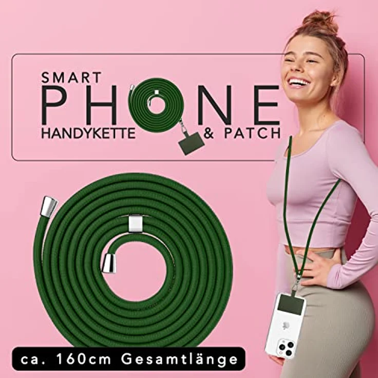 Nalia HoldMe Air Handykette Universal, 160 cm Lanyard mit Einlege-Pads, verstellbar, korrosionsbeständig – Bild 2