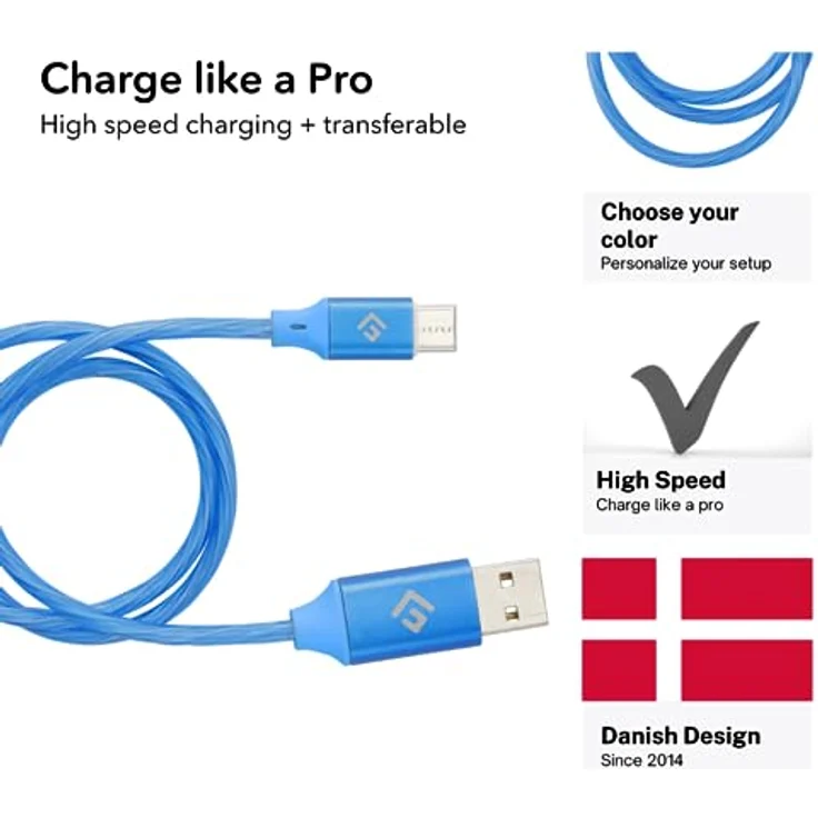 Floating Grip 0,5M LED USB-C Kabel (Blau), langlebige Verbindung mit Anschlussstatusanzeige und kompatibel mit USB-C und USB-A Geräten – Bild 2