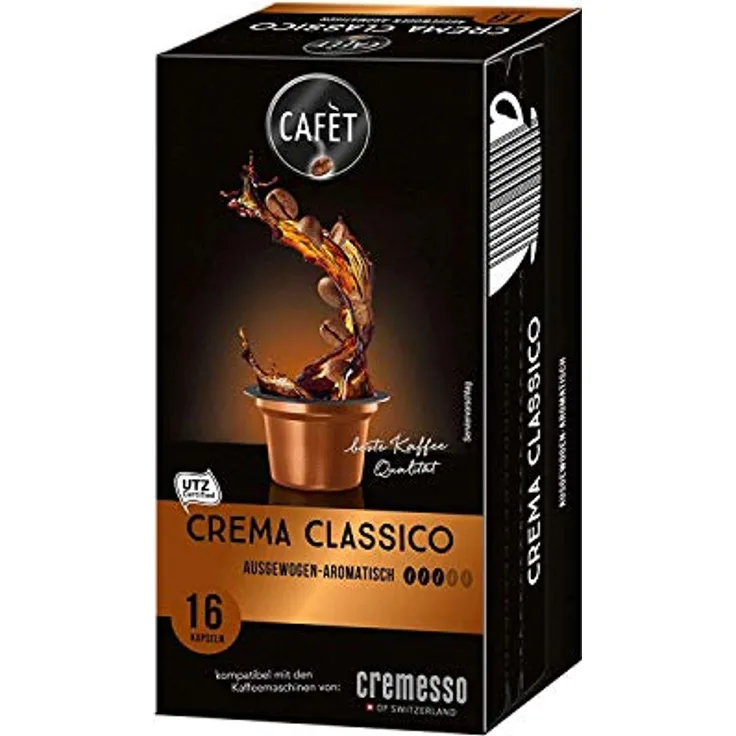 Cremesso Cafet, Kaffekapseln Crema Classico, 96 Stück (6 x 16 Stück), aluminiumfrei, UTZ zertifiziert, Stärkegrad 3/5