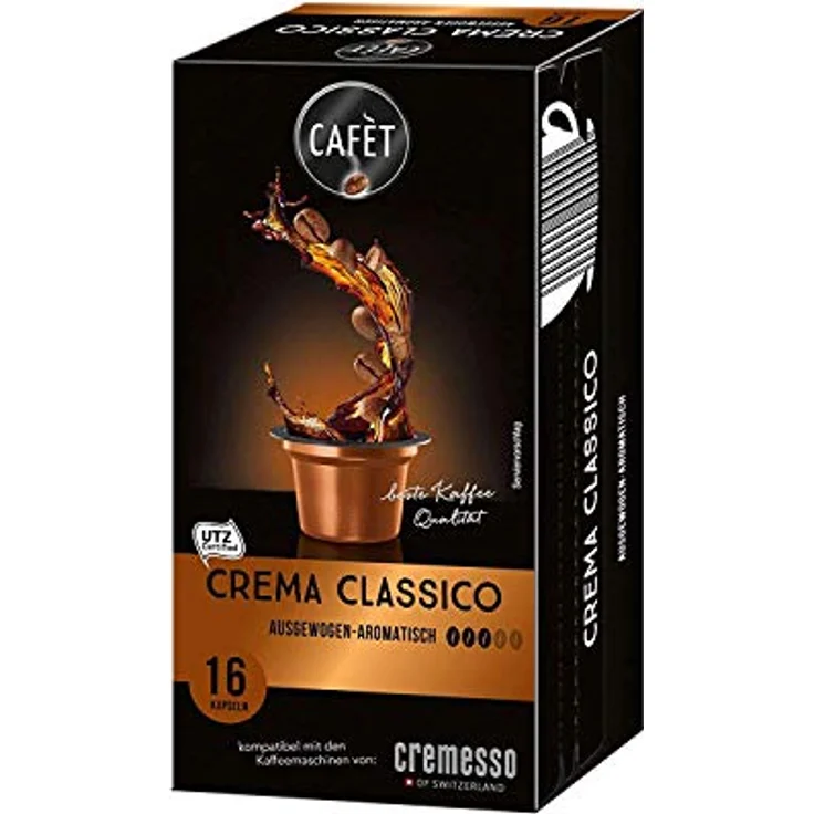 Cremesso Cafet, Kaffekapseln Crema Classico, 96 Stück (6 x 16 Stück), aluminiumfrei, UTZ zertifiziert, Stärkegrad 3/5