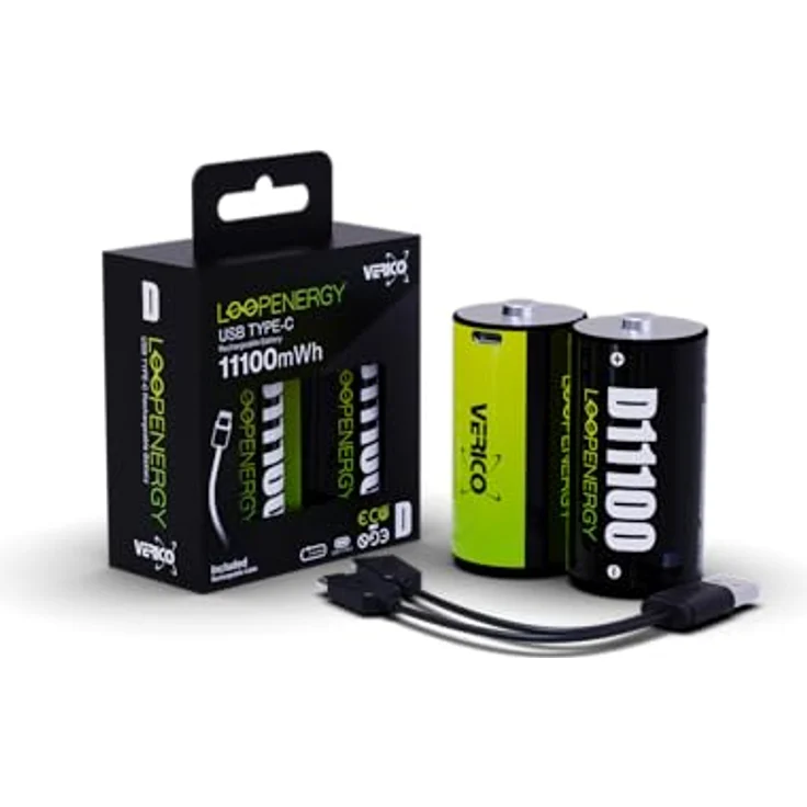 VERICO LoopEnergy Größe D, Mono, CR20-2er Pack, 11100mWh / 7400 mAh, USB Type-C Rechargeable Battery, Li-Ion, Including 1 Type A to 2 Type C Charge Cable – Bild 2