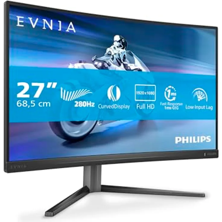 PHILIPS Evnia 27M2C5200W - 27 Zoll FHD Curved Gaming Monitor, 280 Hz, HDR10, 1 ms GtG, FreeSync Prem. (dunkelgrau)