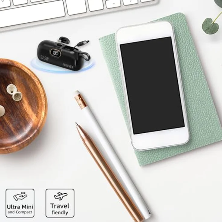 FOREVER Power Bank Mini Lightning Schwarz 5000mAh, Schnellladefunktion, Pass-Through-Technologie, LED-Display, leicht und kompakt für unterwegs – Bild 3
