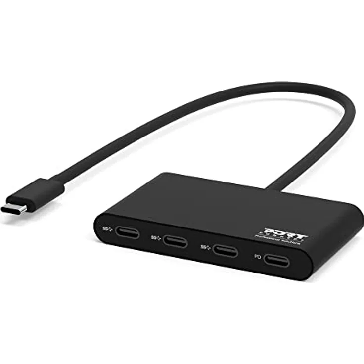 Port Connect Hub USB Typ C – 3 x USB-C 3.1 GEN1+1 x Ladeanschluss – Geschwindigkeit 5 Gbit/s PD Energieverteilung aus Aluminium 100 W
