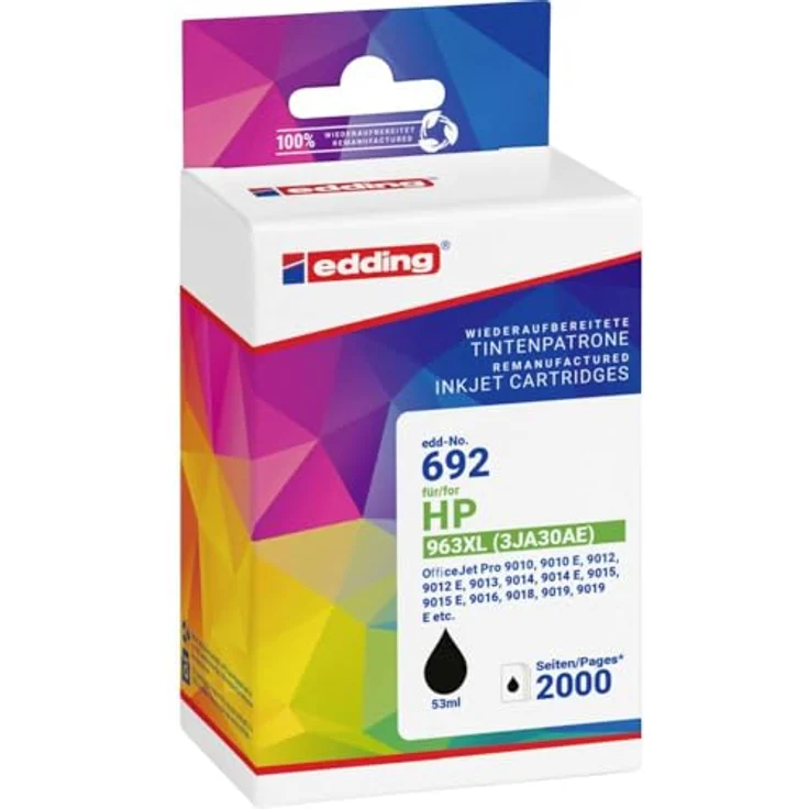edding Tintenpatrone 18-692, kompatibel mit HP 963XL 3JA30AE, schwarz, 53 ml, ca. 2.000 Seiten – Bild 2