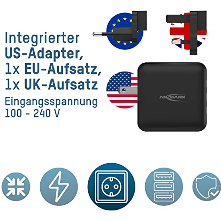 ANSMANN Travel USB Charger 15W Fast Charge Universal Travel Adapter Reiseadapter Reisestecker – Bild 3