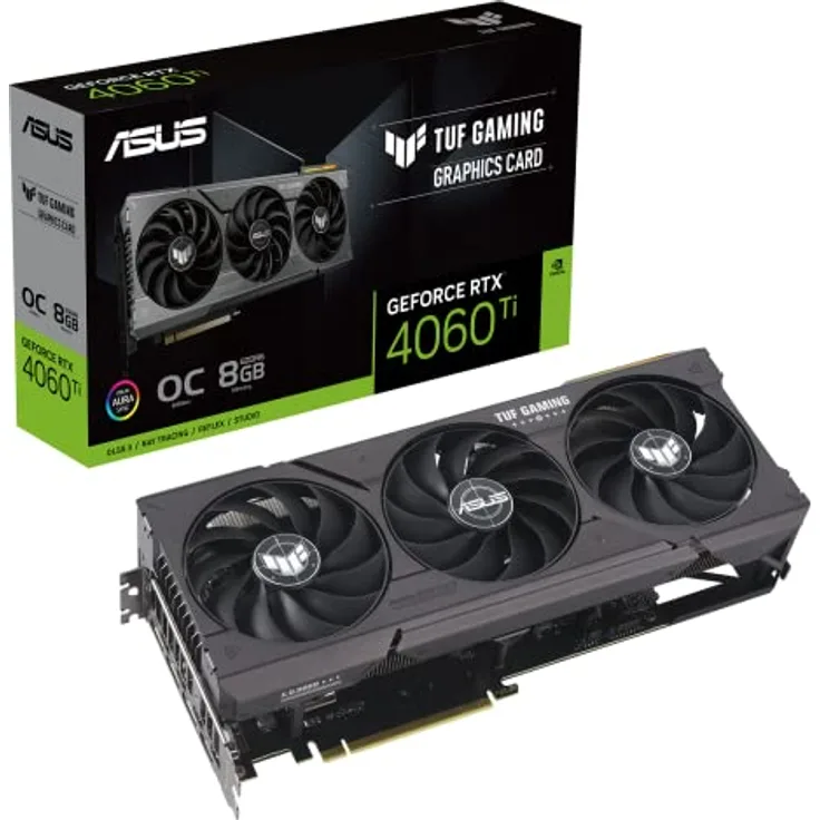 ASUS TUF Gaming GeForce RTX 4060 Ti 8GB GDDR6 OC Edition Gaming Grafikkarte (Nvidia Geforce RTX4060Ti DLSS 3, PCIe 4.0, 1x HDMI 2.1, 3x DisplayPort 1.4a, TUF-RTX4060TI-O8G-GAMING)