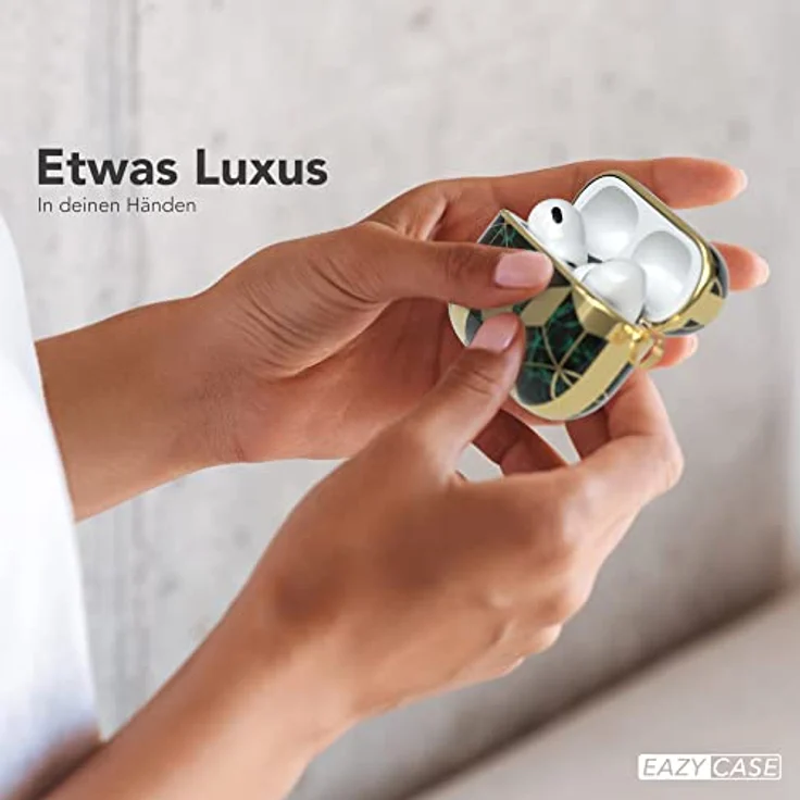EAZY CASE Schutzhülle für AirPods Pro 2 Hülle Grün Hard Case Stoßfest mit Karabiner Antikratz Etui rutschfest Hardcase für Airpod Pro 2. Generation in Gold Grün Marmor. – Bild 3