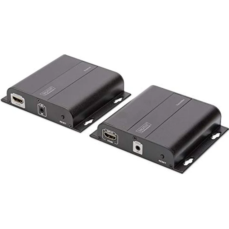 DIGITUS Professional 4K HDMI Extender (Set), IP fähig und Direktverbindung (Cat 5, 5e, 6), bis zu 253 Empfänger, Auflösung 3840x2160p mit 30 Hz, Schwarz – Bild 1