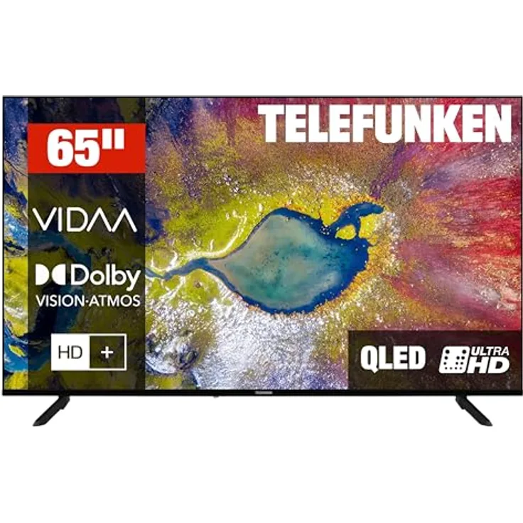 TELEFUNKEN QLED TV D65Q920B2CW, 65 Zoll Smart Fernseher mit 4K UHD, Dolby Vision HDR, Dolby Atmos und Triple-Tuner, 6 Monate HD+ inkl.