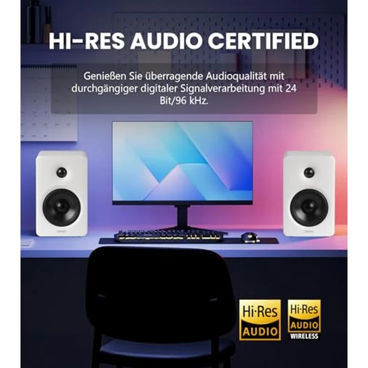 Edifier M90 Regal-Lautsprecher, 100 W RMS Aktivlautsprecher mit Hi-Res-Audio, LDAC, Bluetooth 6.0, HDMI eARC/optischer/USB-C/AUX-Eingang, SUB Out - weiß – Bild 5