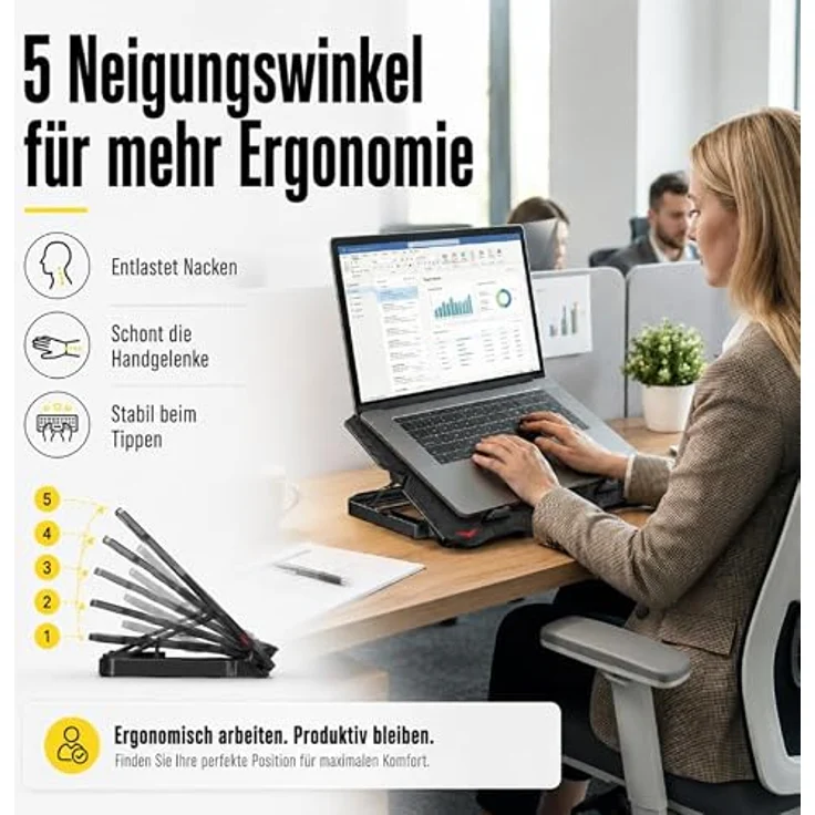 WOZINSKY Kühlständer Laptop Kühler mit RGB-Beleuchtung, verstellbar, 2 USB-Anschlüsse, für 9-17" Laptops – Bild 4