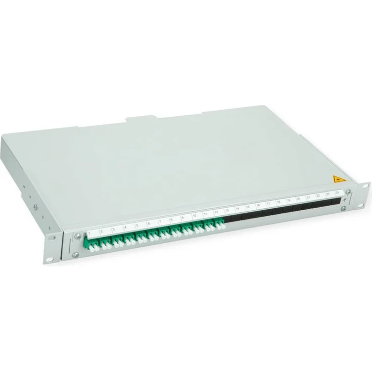 Telegärtner BASIS V LWL-Panel, 1HE mit 12x LC Duplex Kupplungen & Pigtails, grün, OS2 APC