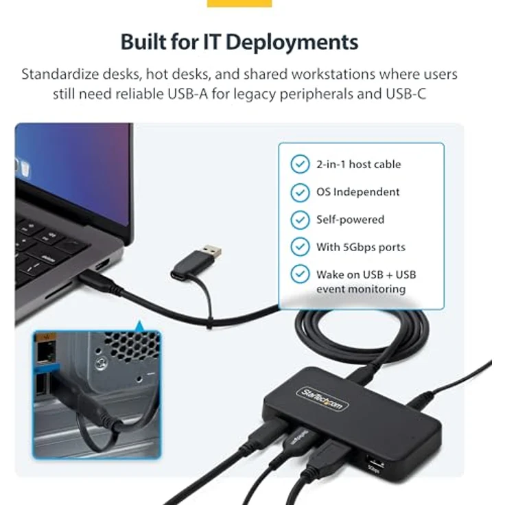 StarTech 4-Port USB-C und USB-A Hub mit Eigenstromversorgung, 5Gbps, 36W Netzadapter, 1x USB-C, 3x USB-A, Plug and Play für MacBook und Windows – Bild 5