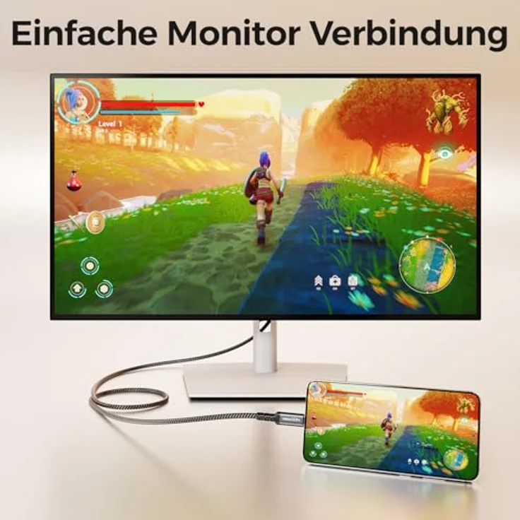 deleyCON 2m USB-C auf DisplayPort Kabel, 4K@60Hz und 2K@165Hz, mit Nylonkabel und Knickschutz, kompatibel mit iPhone 17/16/15, MacBook, iPad Pro/Air, Galaxy S25/S24 – Bild 5