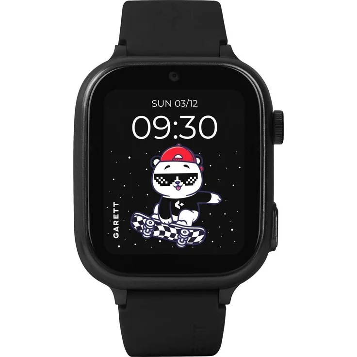 Garett Kids Cute 2, 4G Smartwatch für Kinder mit 1,83-Zoll-Display, reflektierendem Armband und austauschbaren Etuis, Schwarz