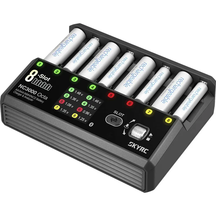 SKYRC NC3000 Octa Ladegerät für NiMH/NiCd AA/AAA, 8 unabhängige Ladeschächte, USB-Anschluss, Bluetooth Unterstützung