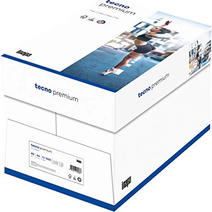 inapa Drucker-/Kopierpapier tecno Premium: 80 g/m², A4, 2.500 Blatt (5x500), hochweiß, ColorLok-Technologie