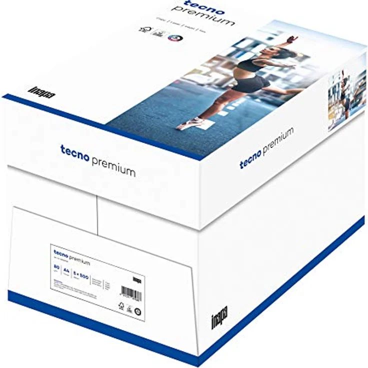 inapa Drucker-/Kopierpapier tecno Premium: 80 g/m², A4, 2.500 Blatt (5x500), hochweiß, ColorLok-Technologie – Bild 1