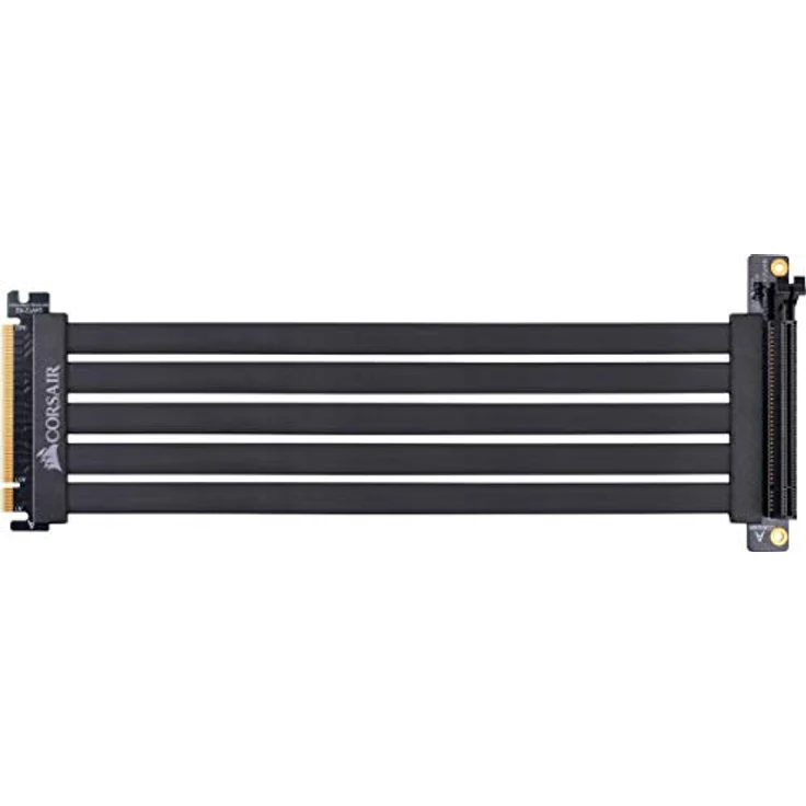 Corsair Premium PCIe 3.0 x16-Verlängerungskabel, 300 mm (EMI-abgeschirmt, vollflexibel, 90-Grad-weiblicher PCIe-Anschluss), schwarz – Bild 1