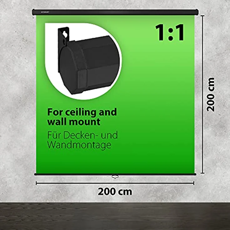 ESMART Rollo Greenscreen 200 x 200 cm (111"), Chroma-Key-Hintergrund für Fotografie und Video, Wand-/Deckenmontage, Grün – Bild 3