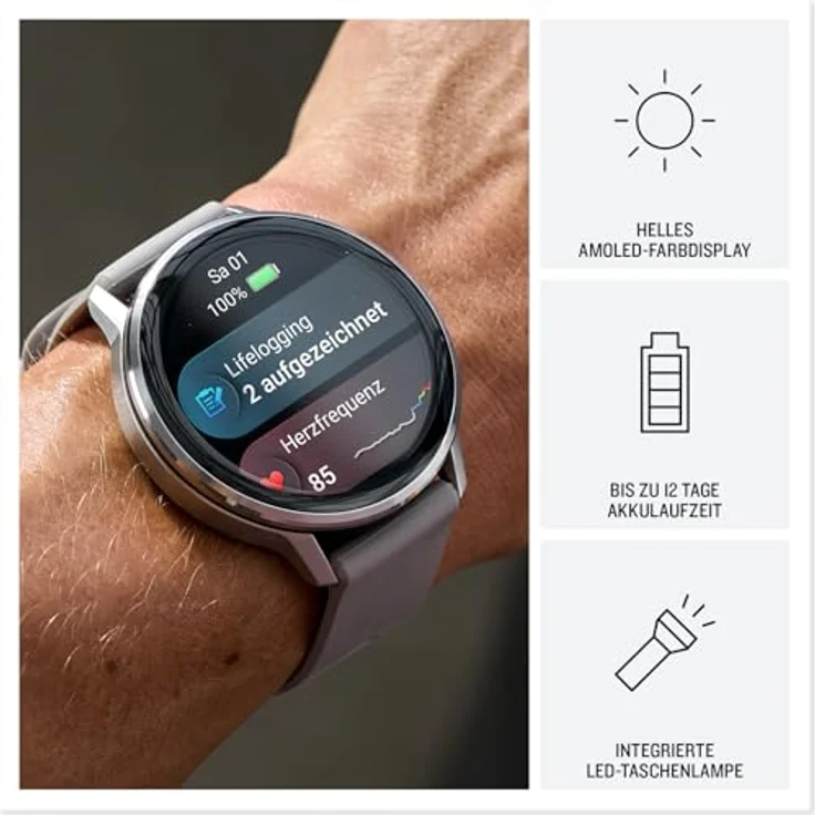 Garmin Venu 4, 45mm Fitness-Smartwatch mit 1,4" AMOLED Touchdisplay, 12 Tage Akkulaufzeit, EKG, 80+ Sport-Apps, Health Status, Telefonie, Taschenlampe, Rollstuhlfunktionen – Bild 3