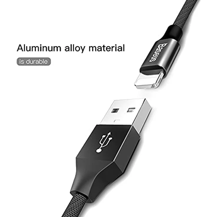 Baseus Yiven 120 cm Ladekabel 2 A Schnelle und Daten-Kabel geflochtene Metall Aluminium Anschluss USB auf Lightning (iPhone)-schwarz – Bild 3