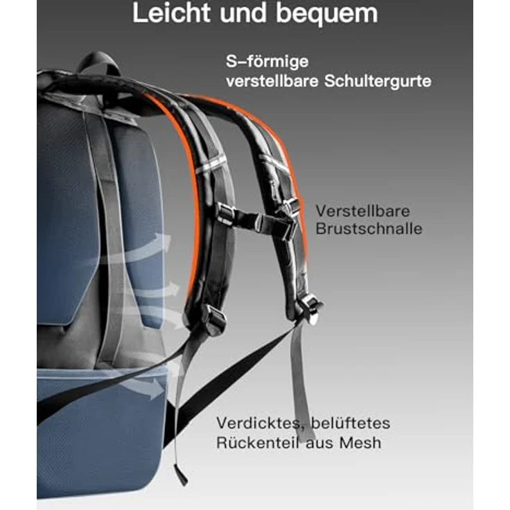 Inateck 40L Reiserucksack, TSA-freundliches Handgepäck mit 26 Taschen für 15,6-16 Zoll Laptop, Schwarz – Bild 5