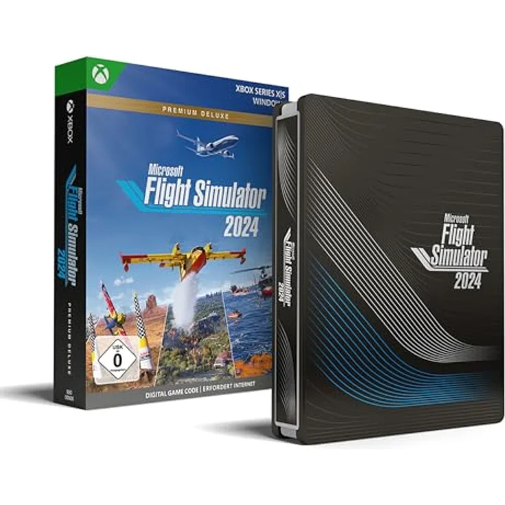 Xbox Microsoft Flight Simulator 2024 Premium Deluxe SteelBook Edition - Xbox Series X|S und Windows Download Code, Challenge-League-Modus, Red Bull Air Races, Reno Air Races, Roswell-Kurse, Fotograf der Welt, Jumbo SteelBook Case, Pilotenband. – Bild 1