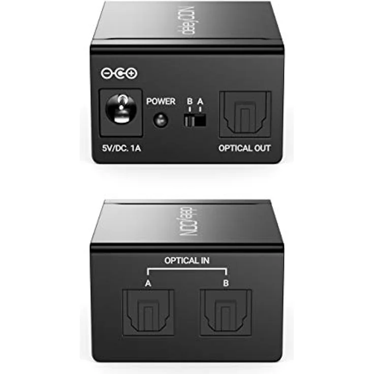 deleyCON Toslink 2x1 Switch SPDIF Audio Manueller Umschalter Verteiler Splitter (2X IN / 1x Out) Optisch TOSLINK - aus Metall - HiFi Toslink SPDIF Umschalter - Dolby, DTS, LPCM2.0, AC3 Support – Bild 3