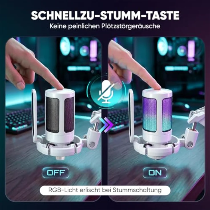 FIFINE USB Mikrofon mit Arm, Typ A/C, Weiß, für MAC PS4 PS5, mit Stummschalttaste, Popfilter, Shock Mount, ideal für Streaming und Podcasts – Bild 4