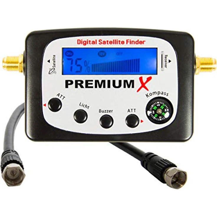 Premium X Camping TV SAT Anlage Satelliten-Schüssel Single LNB 10m Antennen-Kabel F-Stecker Sat-TV-Signalfinder im Koffer, wettergeschütztes LNB mit 0,1 dB Rauschmaß, 4-fach abgeschirmtes Class A Kabel, Saugfuß für einfache Montage, in schwarz – Bild 4