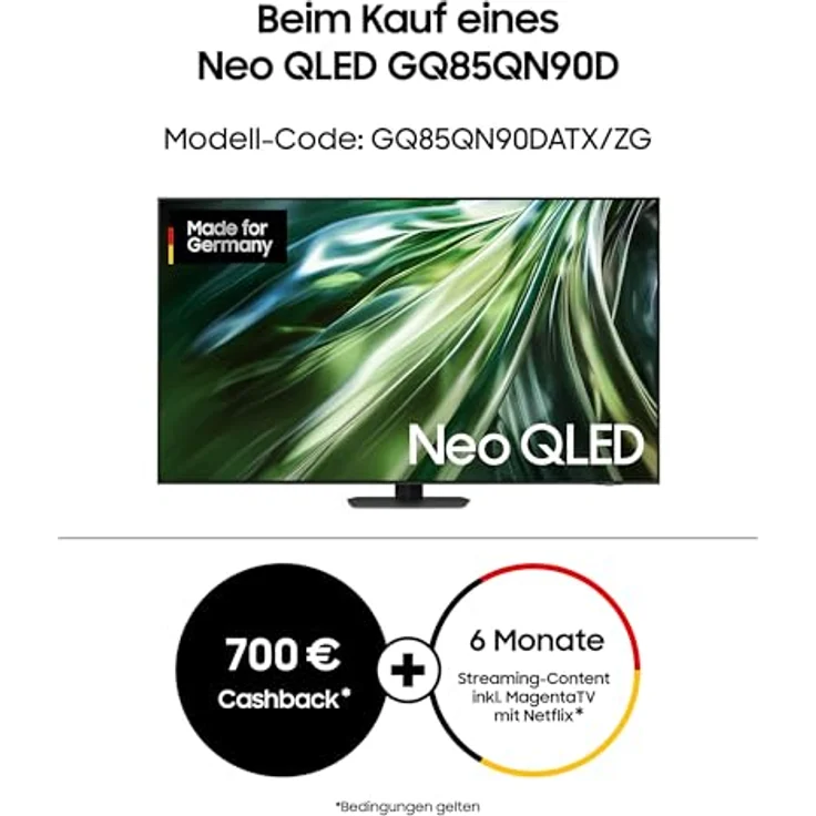 Samsung Neo QLED 4K QN90D Fernseher 85 Zoll, Samsung TV mit Neural Quantum 4K AI Gen2 Prozessor, Quantum-Matrix-Technologie, AI 4K Upscaling, Smart TV, KI TV, GQ85QN90DATXZG, Deutsches Modell [2024] in Graphit Grey – Bild 2