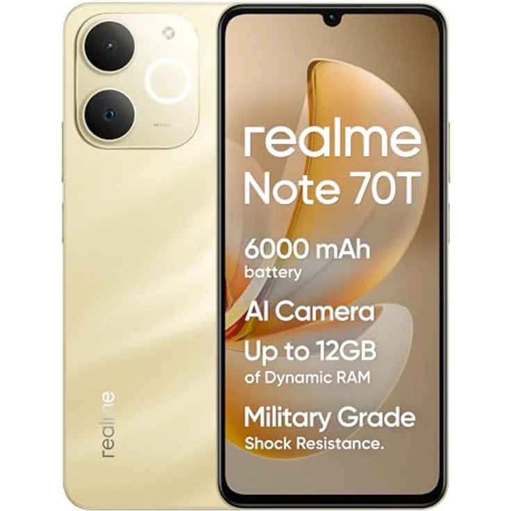 realme Note 70T 4G Smartphone, 4+128GB, 6000mAh Batteriespeicher, 7.94 mm Ultra Slim, T7250 Octa-Core, Gold – Bild 1
