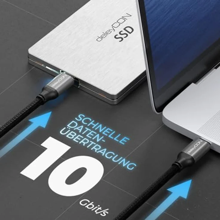 deleyCON 1m USB-C Kabel (USB 3.2 Gen2, 10Gbit/s, 100W) Datenkabel für 4K@60Hz Videoausgabe, kompatibel mit iPhone 17 Pro Max, Galaxy S25, MacBook und mehr – Bild 5