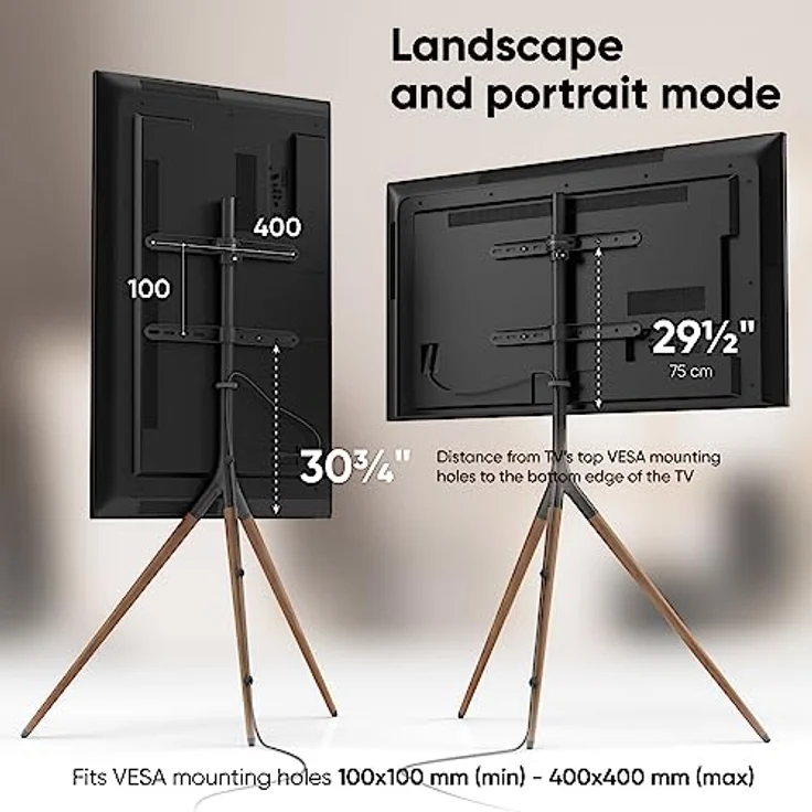 ONKRON TV Ständer höhenverstellbar, TV Staffelei für 32" - 65" Ständer Fernseher bis zu 35 kg - Standfuss TV Ständer Holz mit max VESA 400x400 - TV Standfuss Fernseher universal Schwarz TS1220-B – Bild 4