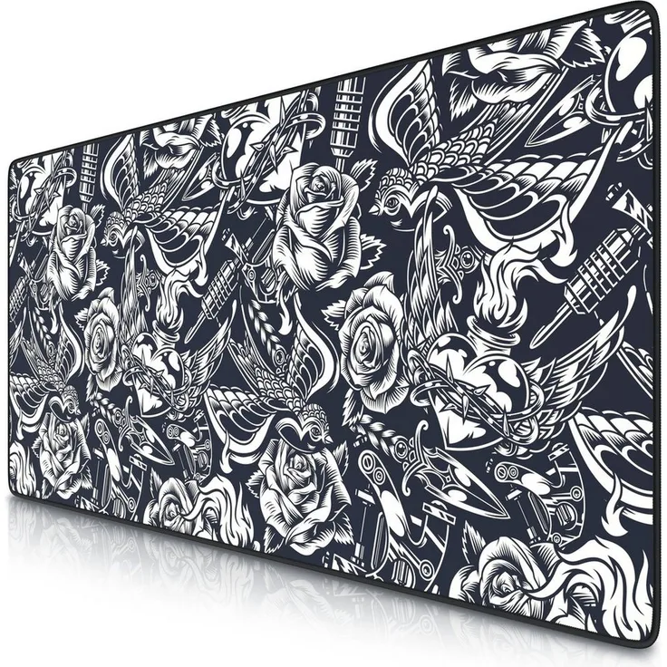Titanwolf XXL Gaming Mauspad Speed 900 x 400 x 3 mm, rutschfest, abwaschbar, Rose Tattoo