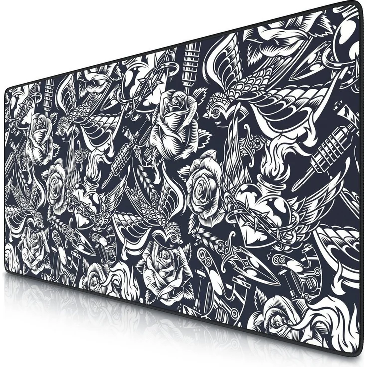 Titanwolf XXL Gaming Mauspad Speed 900 x 400 x 3 mm, rutschfest, abwaschbar, Rose Tattoo
