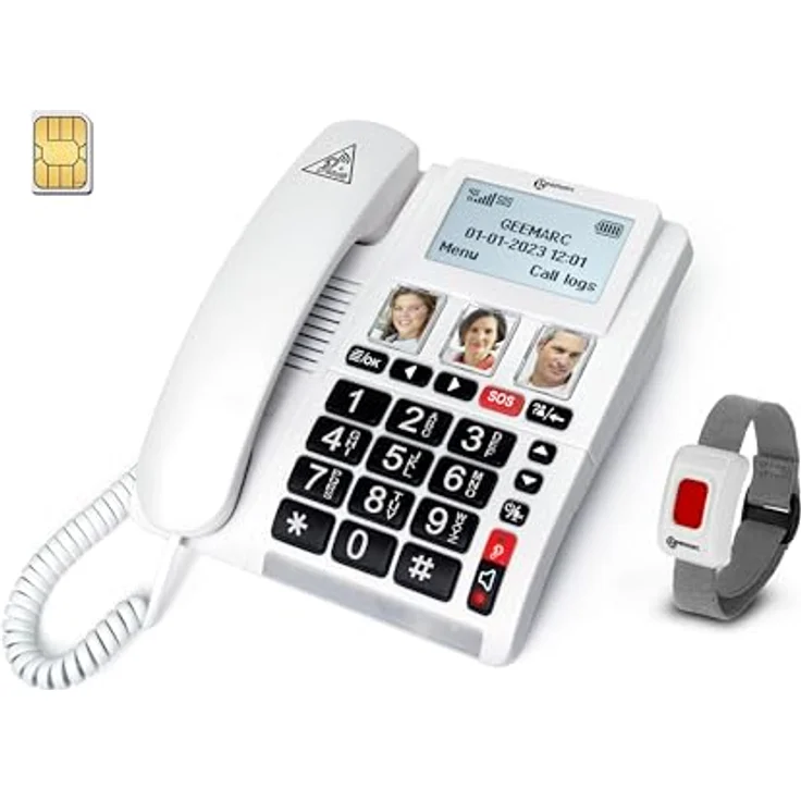 Geemarc CL9000 - Hausnotruf-Telefon und wasserdichtes SOS-Armband, große Tasten, verstärkte Lautstärke, beleuchtetes Display - Funktioniert nur mit SIM-Karte – Bild 1