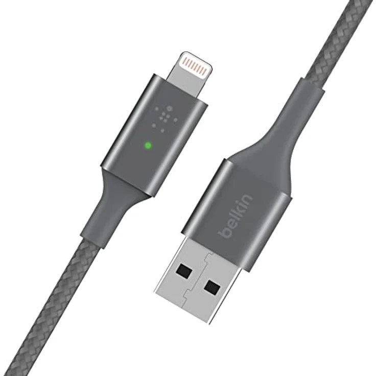 Belkin Smart LED-Ladekabel, USB-C auf Lightning, 1,2 m, Anzeige des Ladestatus, für iPhone, AirPods und iPad, Grau (CAA007bt) – Bild 4