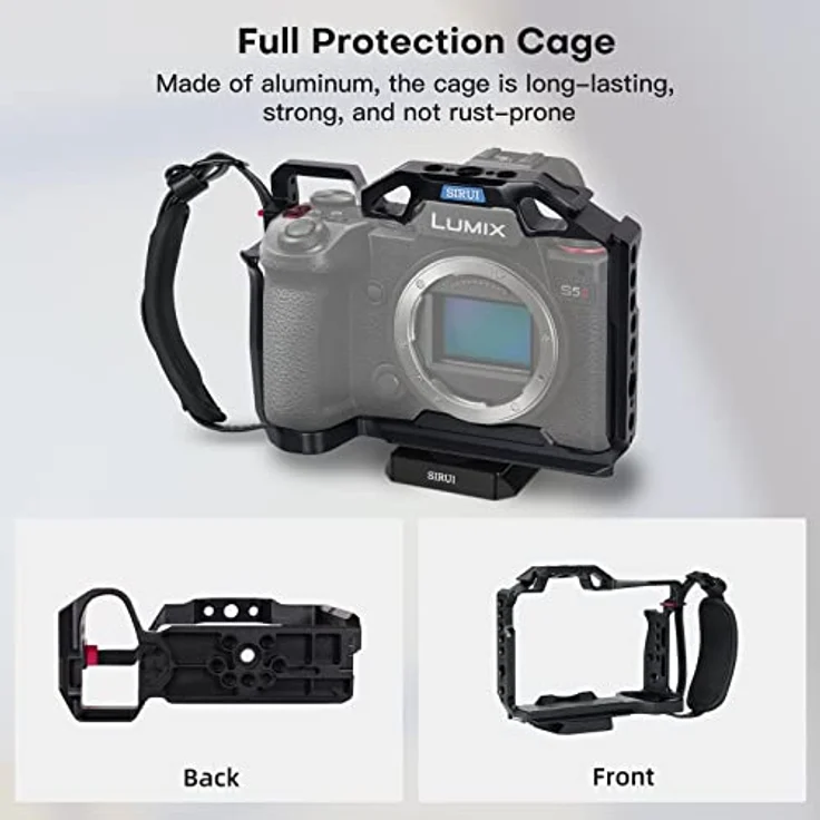 SIRUI Kamera Käfig Cage für Panasonic LUMIX S5II/S5IIX, Arca-Swiss kompatibel, Kameragehäuse/Kamerakäfig mit 1/4"-20 Gewindebohrungen, ARRI 3/8"-16 Aufnahmebohrungen, Cold Shoe und NATO-Schiene – Bild 3