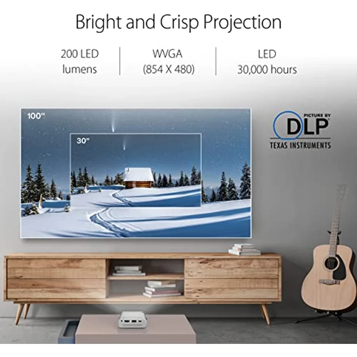 ASUS ZenBeam E1R, Mini-Projektor mit 200 lm, WVGA 854 x 480, automatischer Hochformat-Projektionsmodus, Silber – Bild 2